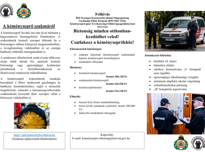 ÁLLÁSHIRDETÉS - kéményseprő mesterek, szakmunkások és betanított munkások  